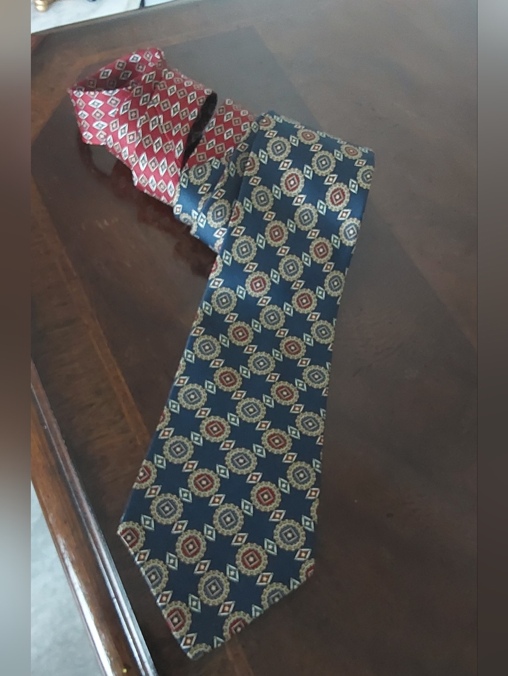 Tommy Hilfiger Navy & Red Geometric  Vintage Silk Tie